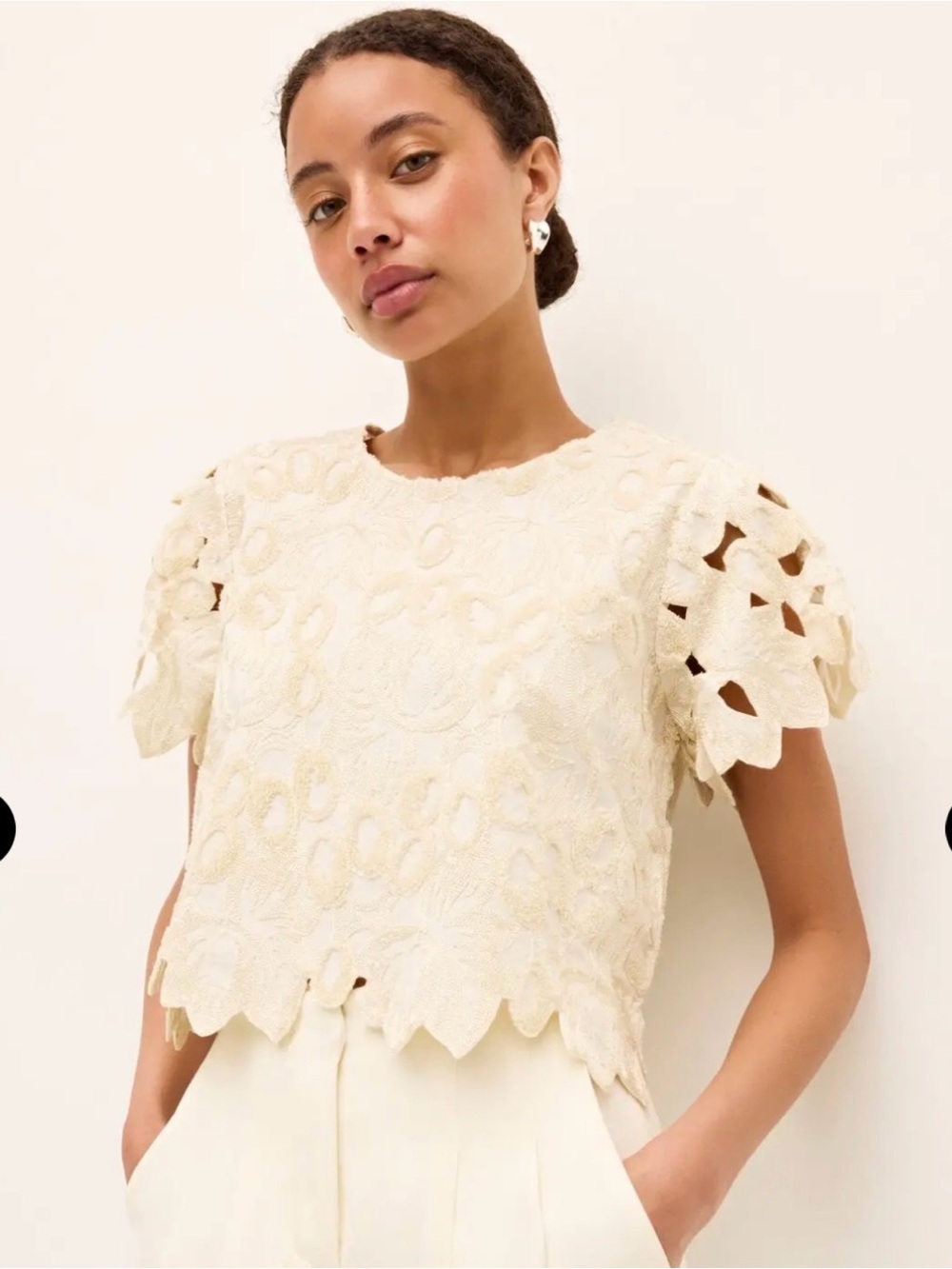 Marie Oliver Cream Lace Cutwork Short-Sleeve Top